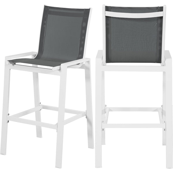 Meridian Nizuc Grey Mesh Water Resistant Fabric Outdoor Patio Aluminum Mesh Barstool IMAGE 1