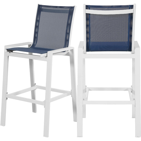 Meridian Nizuc Navy Mesh Water Resistant Fabric Outdoor Patio Aluminum Mesh Barstool IMAGE 1