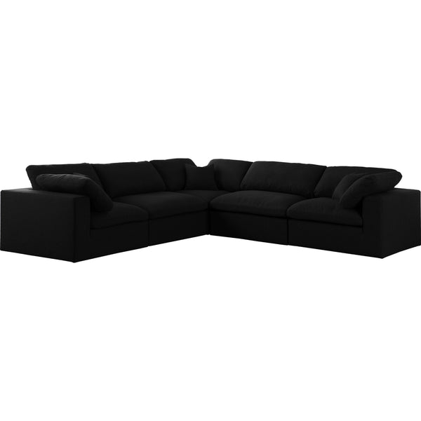 Meridian Serene Black Linen Textured Fabric Deluxe Comfort Modular Sectional IMAGE 1