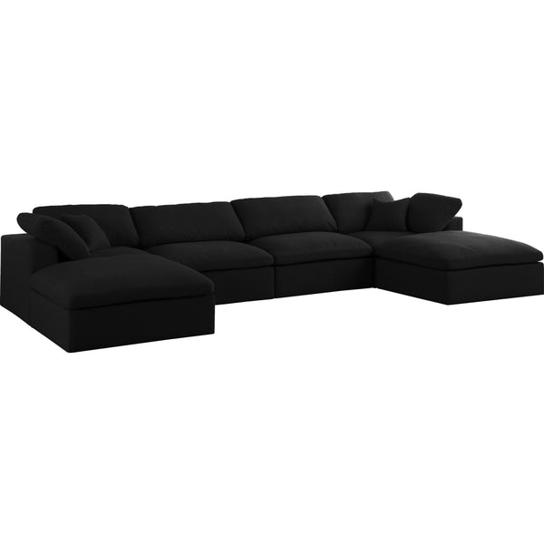 Meridian Serene Black Linen Textured Fabric Deluxe Comfort Modular Sectional IMAGE 1