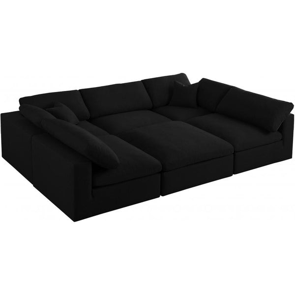 Meridian Serene Black Linen Textured Fabric Deluxe Comfort Modular Sectional IMAGE 1