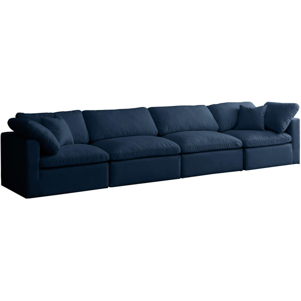 Meridian Plush Navy Velvet Standard Comfort Modular Sofa IMAGE 1