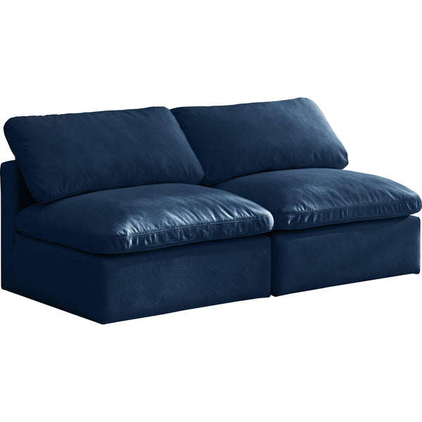 Meridian Plush Navy Velvet Standard Comfort Modular Sofa IMAGE 1