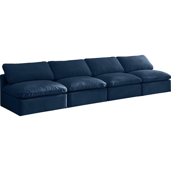 Meridian Plush Navy Velvet Standard Comfort Modular Sofa IMAGE 1