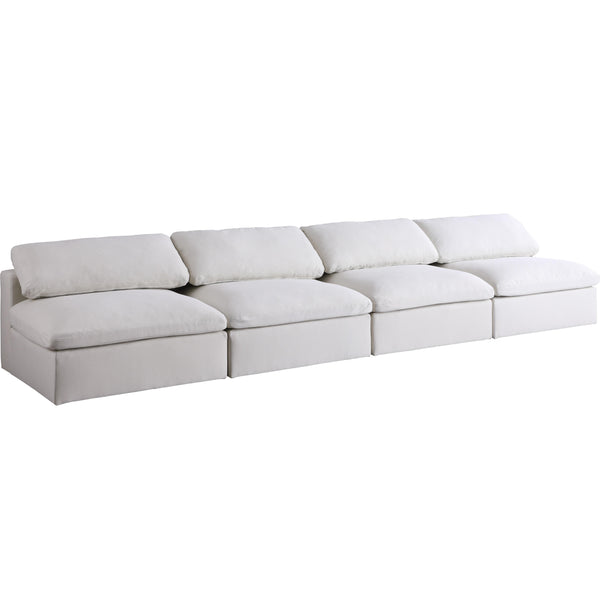 Meridian Serene Cream Linen Textured Fabric Deluxe Comfort Modular Armless Sofa IMAGE 1