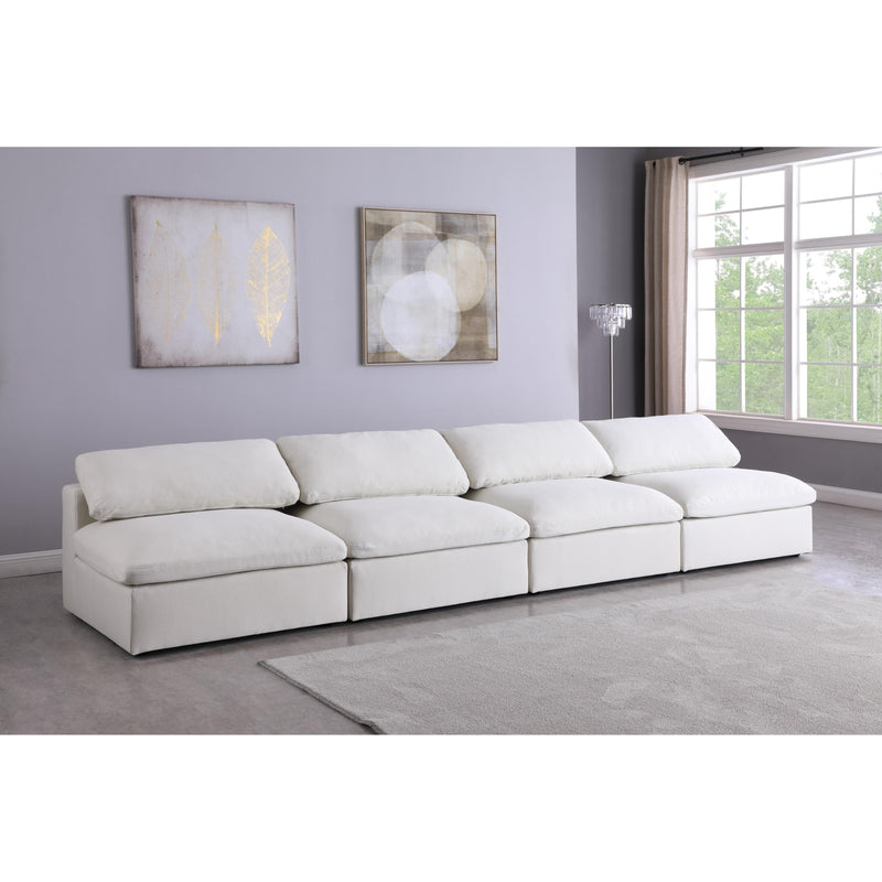 Meridian Serene Cream Linen Textured Fabric Deluxe Comfort Modular Armless Sofa IMAGE 4