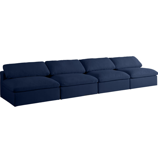 Meridian Serene Navy Linen Textured Fabric Deluxe Comfort Modular Armless Sofa IMAGE 1