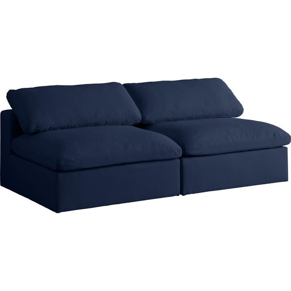 Meridian Serene Navy Linen Textured Fabric Deluxe Comfort Modular Armless Sofa IMAGE 1