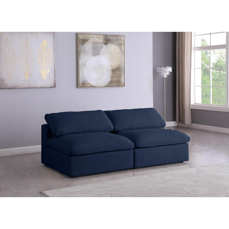 Meridian Serene Navy Linen Textured Fabric Deluxe Comfort Modular Armless Sofa IMAGE 4