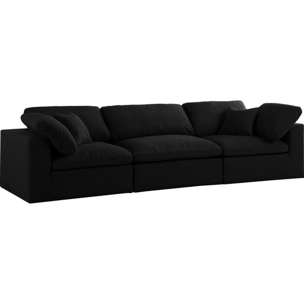 Meridian Serene Black Linen Textured Fabric Deluxe Comfort Modular Sofa IMAGE 1