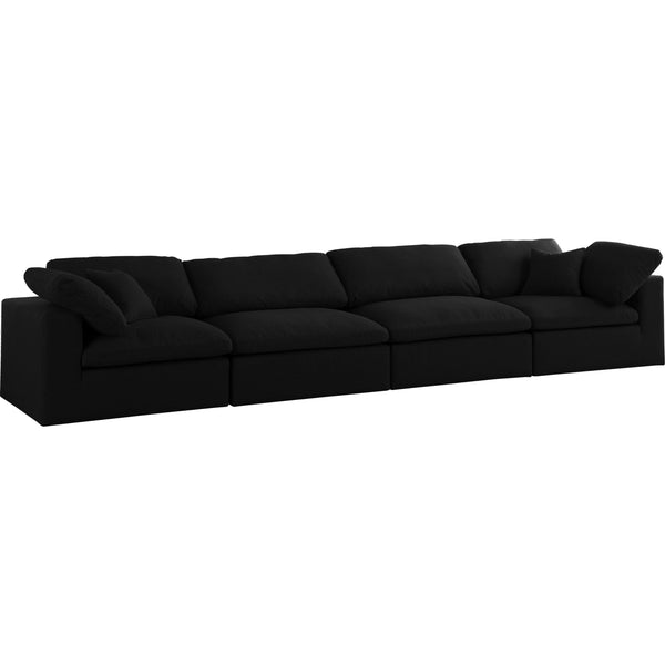 Meridian Serene Black Linen Textured Fabric Deluxe Comfort Modular Sofa IMAGE 1