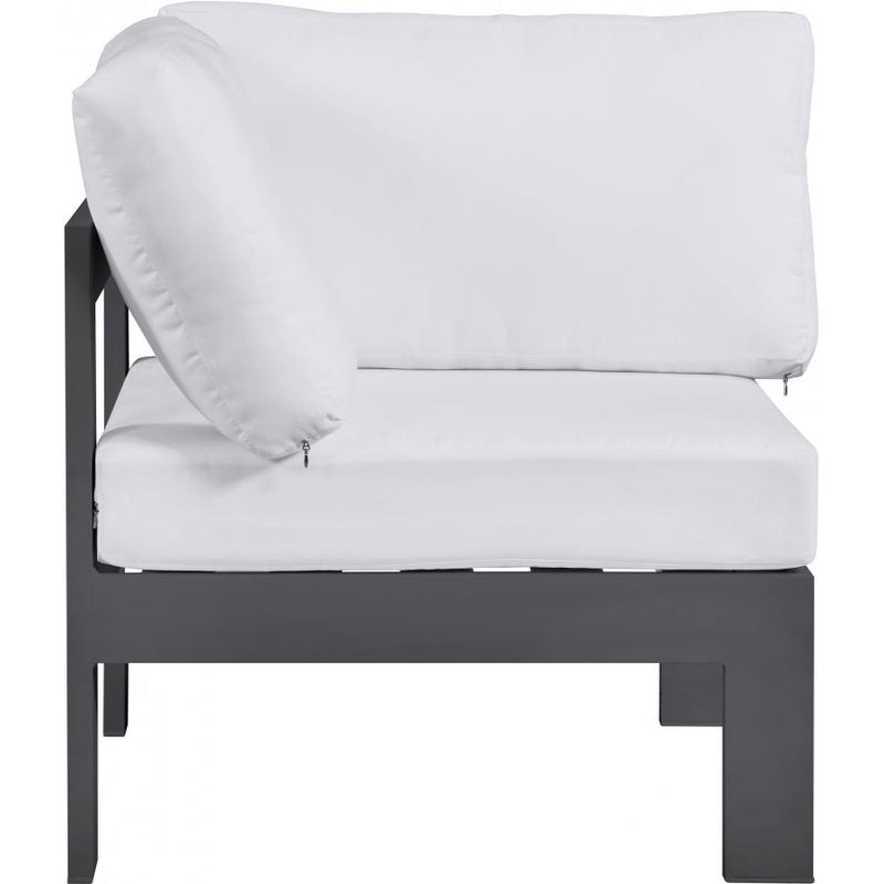 Meridian Nizuc White Water Resistant Fabric Outdoor Patio Aluminum Corner Chair IMAGE 3