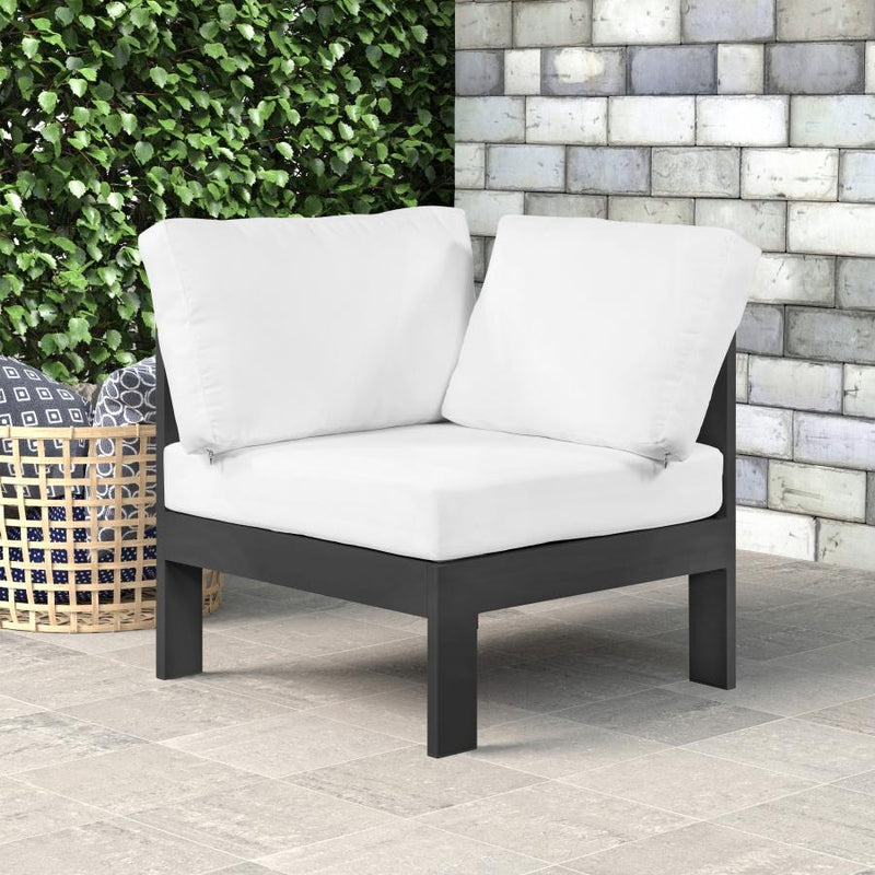 Meridian Nizuc White Water Resistant Fabric Outdoor Patio Aluminum Corner Chair IMAGE 5