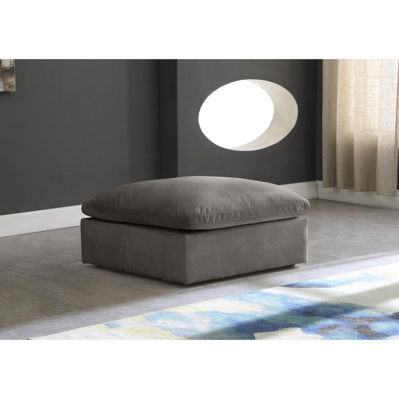 Meridian Cozy Grey Velvet Ottoman IMAGE 2