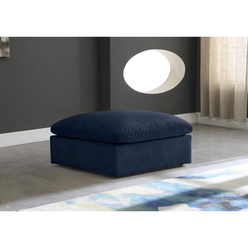 Meridian Cozy Navy Velvet Ottoman IMAGE 2