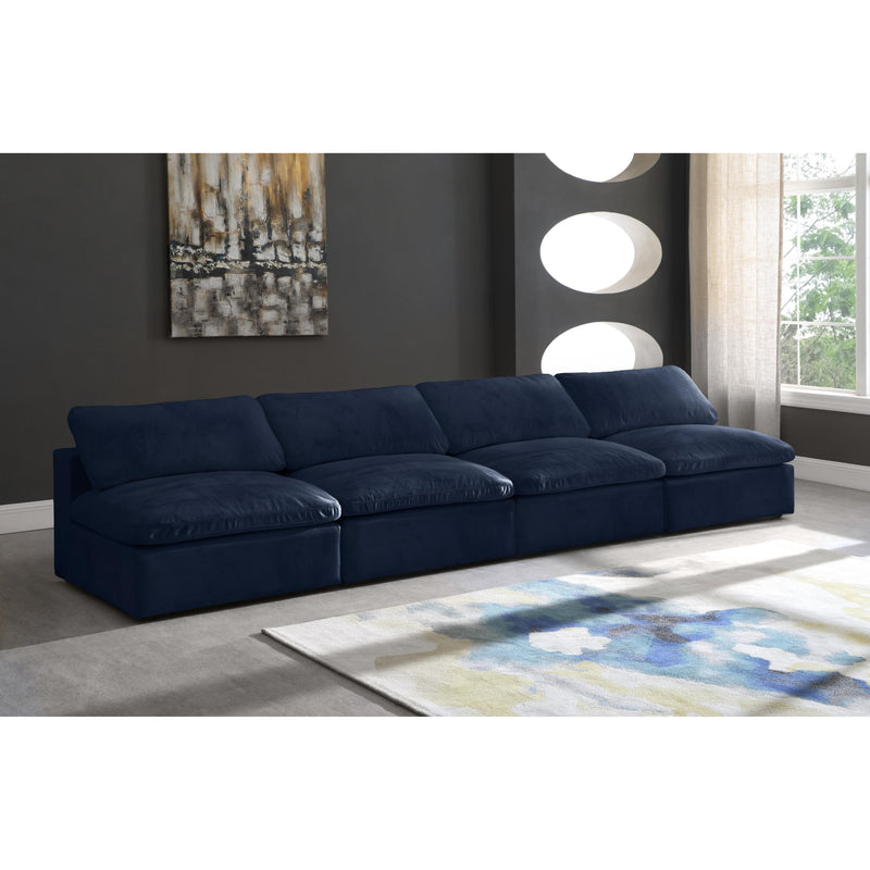 Meridian Cozy Navy Velvet Comfort Modular Armless Sofa IMAGE 4