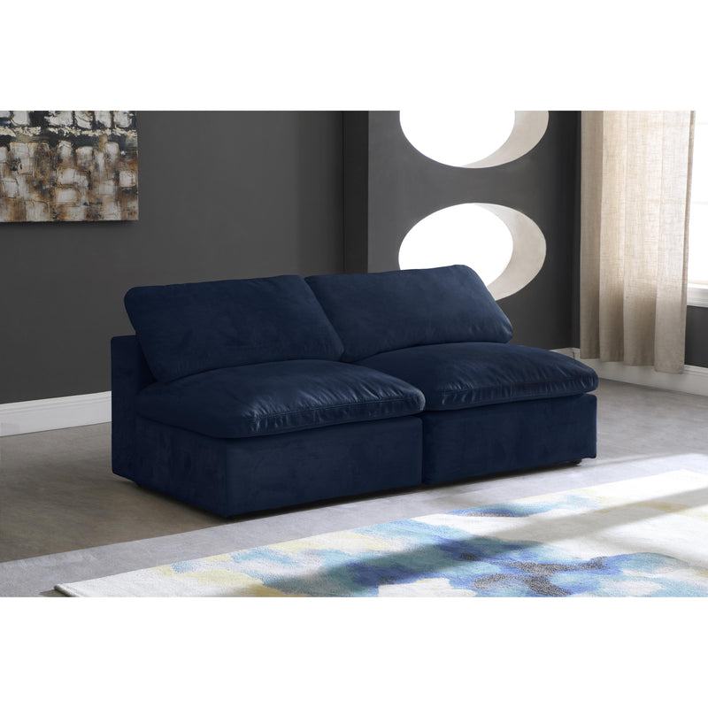 Meridian Cozy Navy Velvet Comfort Modular Armless Sofa IMAGE 4