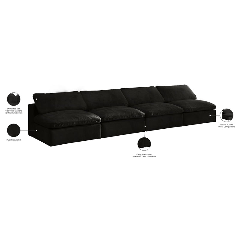 Meridian Cozy Black Velvet Comfort Modular Armless Sofa IMAGE 7