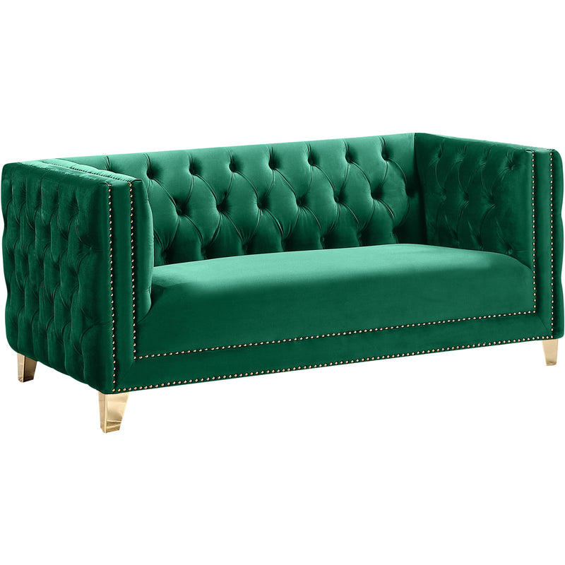 Meridian Michelle Green Velvet Loveseat IMAGE 1