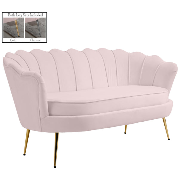 Meridian Gardenia Pink Velvet Loveseat IMAGE 1