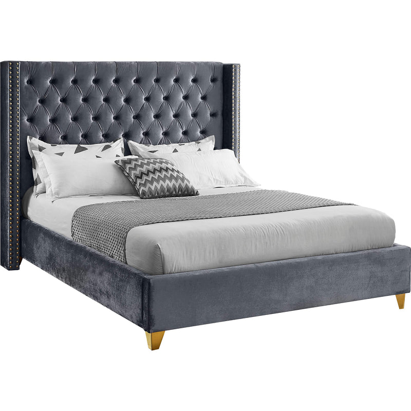 Meridian Barolo Grey Velvet Full Bed IMAGE 1