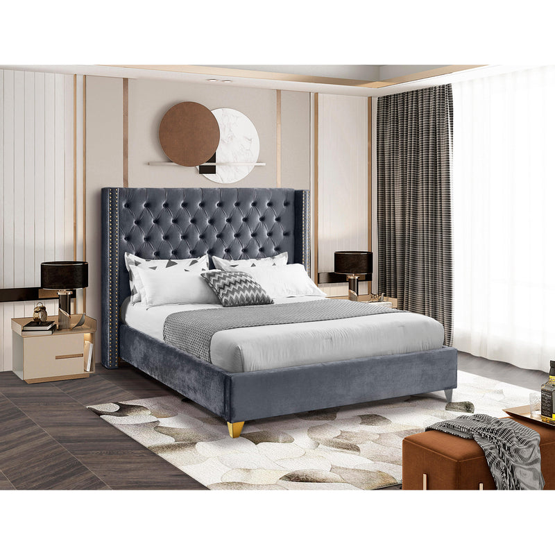 Meridian Barolo Grey Velvet Full Bed IMAGE 4