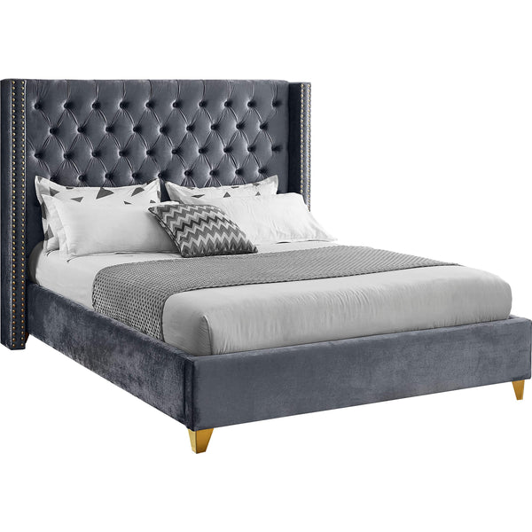 Meridian Barolo Grey Velvet Queen Bed IMAGE 1