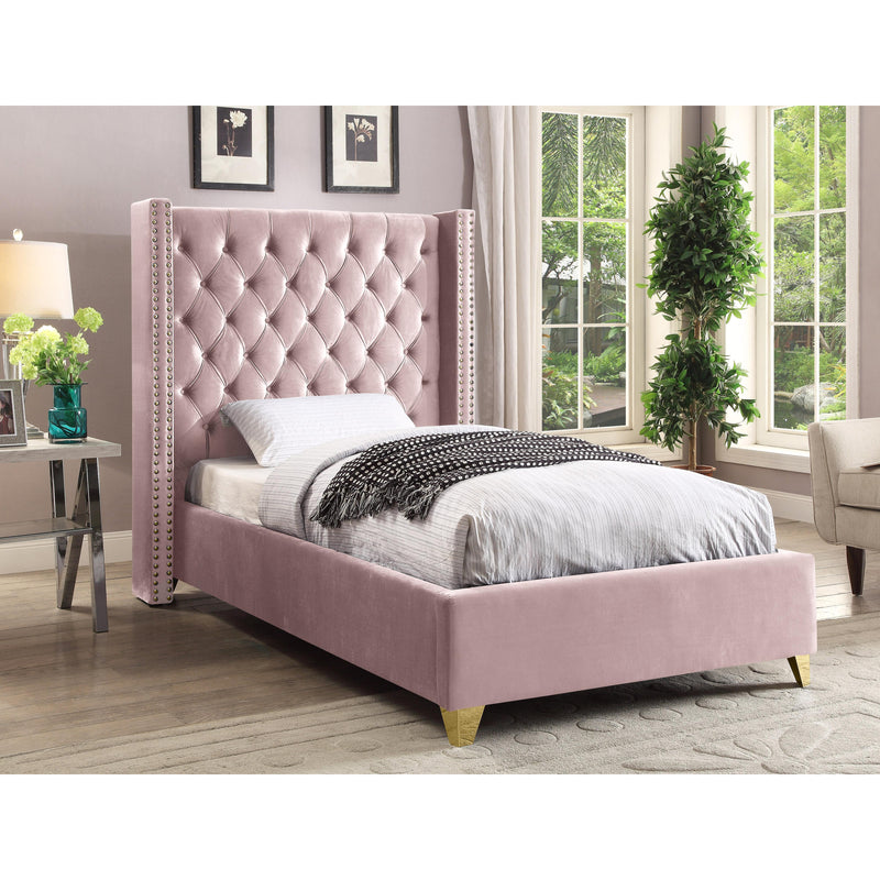 Meridian Barolo Pink Velvet Twin Bed IMAGE 3