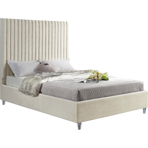 Meridian Candace Cream Velvet Full Bed IMAGE 1