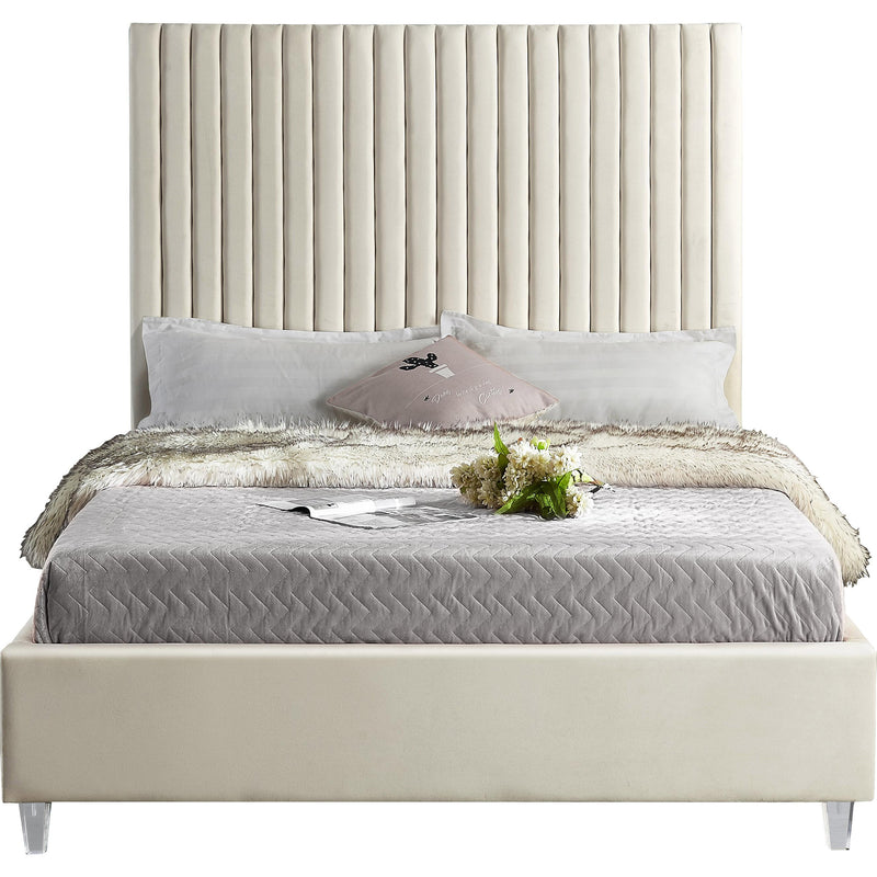 Meridian Candace Cream Velvet King Bed IMAGE 2