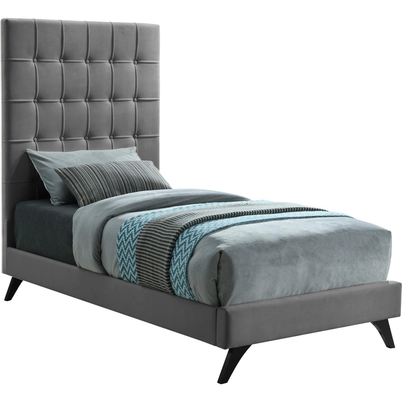 Meridian Elly Grey Velvet Twin Bed IMAGE 1