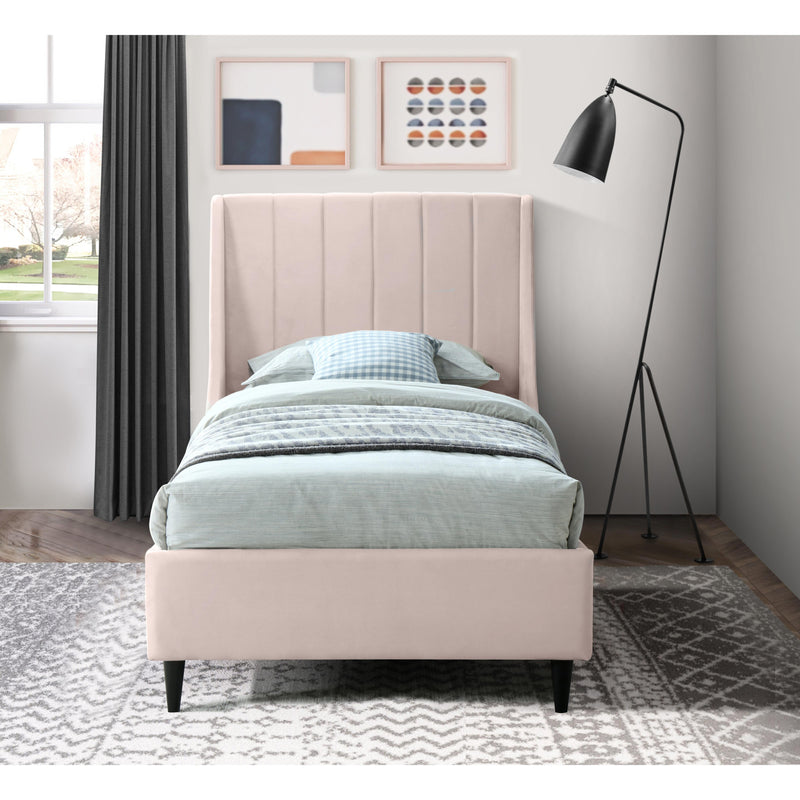 Meridian Eva Pink Velvet Twin Bed IMAGE 5