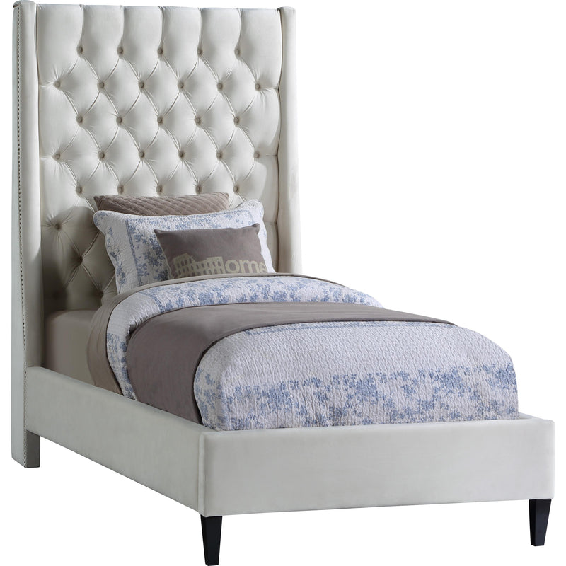 Meridian Fritz Cream Velvet Twin Bed IMAGE 1