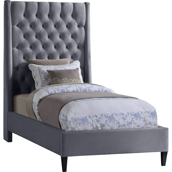 Meridian Fritz Grey Velvet Twin Bed IMAGE 1