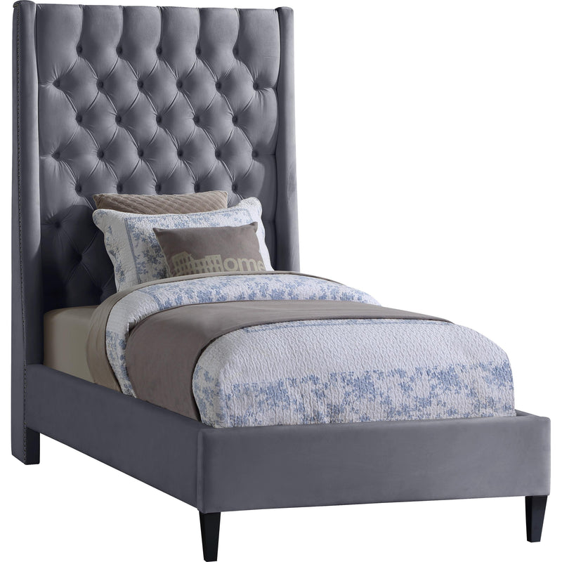 Meridian Fritz Grey Velvet Twin Bed IMAGE 1