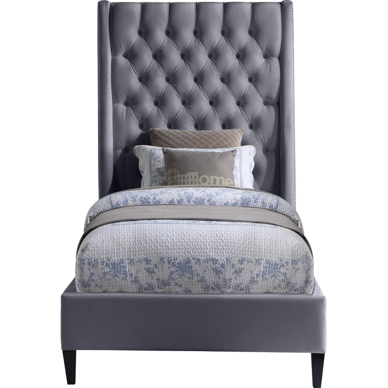 Meridian Fritz Grey Velvet Twin Bed IMAGE 2