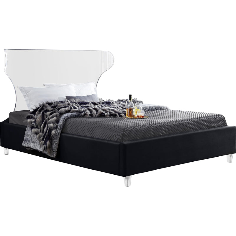 Meridian Ghost Black Velvet Full Bed IMAGE 1