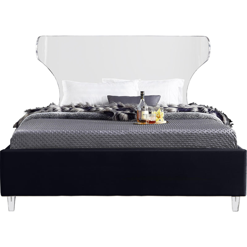 Meridian Ghost Black Velvet Full Bed IMAGE 2