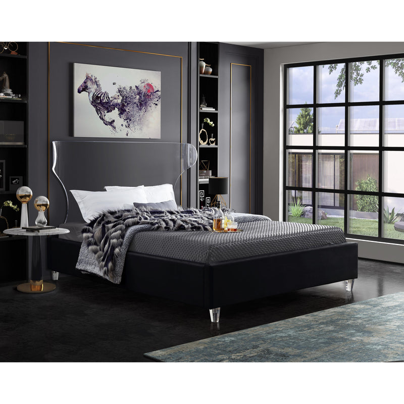 Meridian Ghost Black Velvet Full Bed IMAGE 3