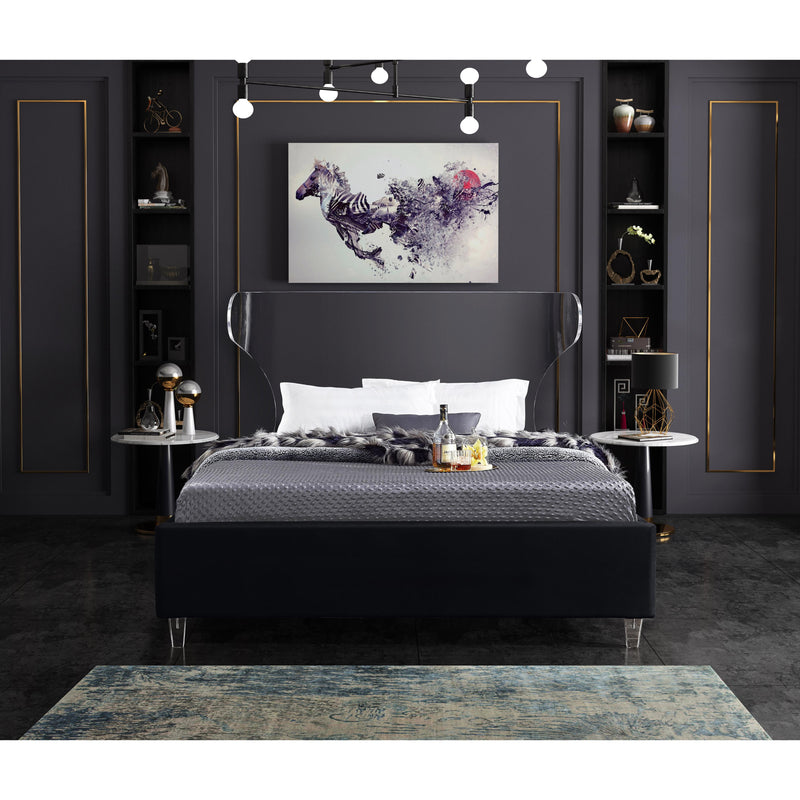 Meridian Ghost Black Velvet Full Bed IMAGE 4