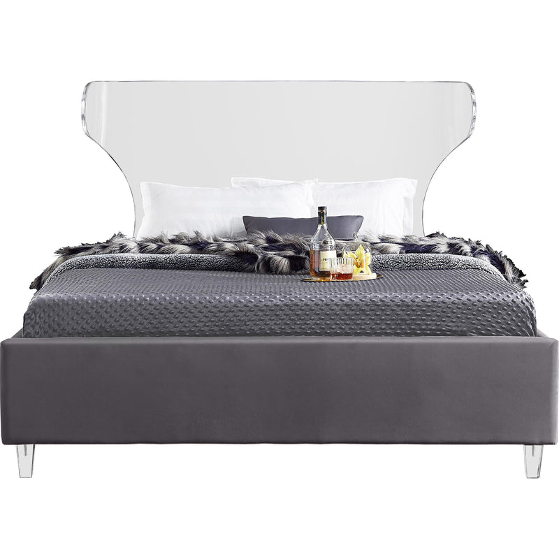 Meridian Ghost Grey Velvet Full Bed IMAGE 2