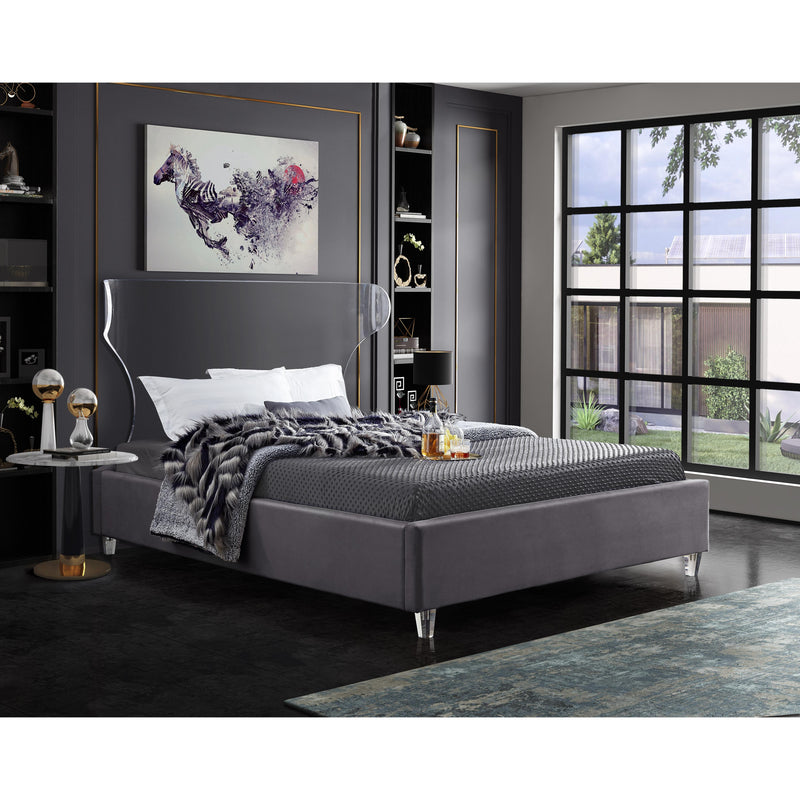 Meridian Ghost Grey Velvet Full Bed IMAGE 3