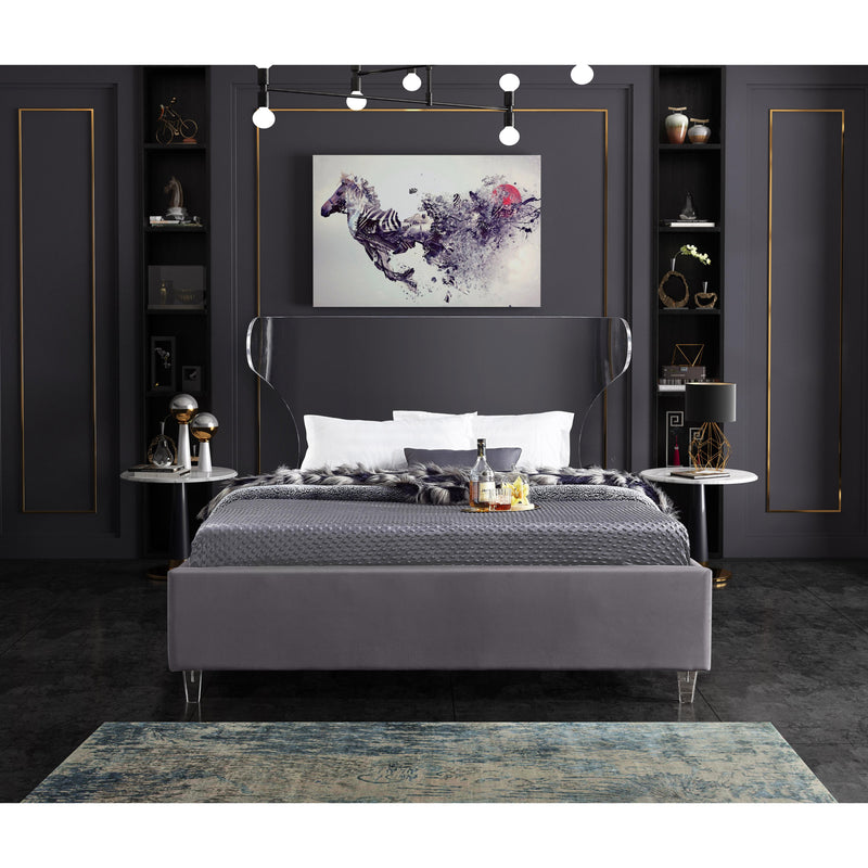 Meridian Ghost Grey Velvet Full Bed IMAGE 4