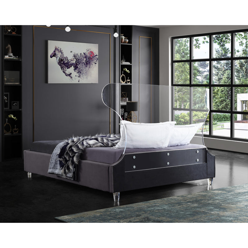 Meridian Ghost Grey Velvet Full Bed IMAGE 6