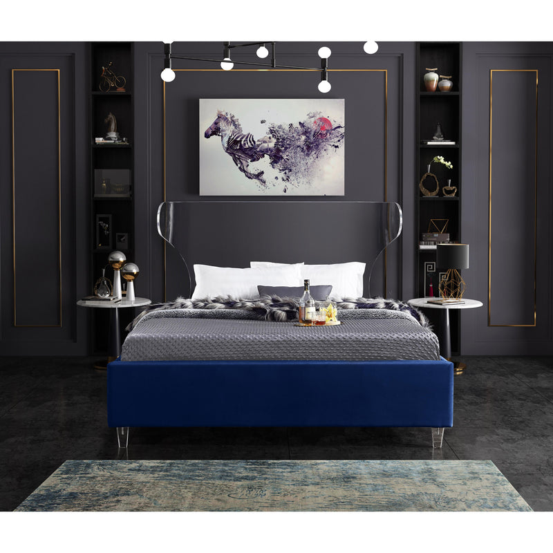 Meridian Ghost Navy Velvet Full Bed IMAGE 4