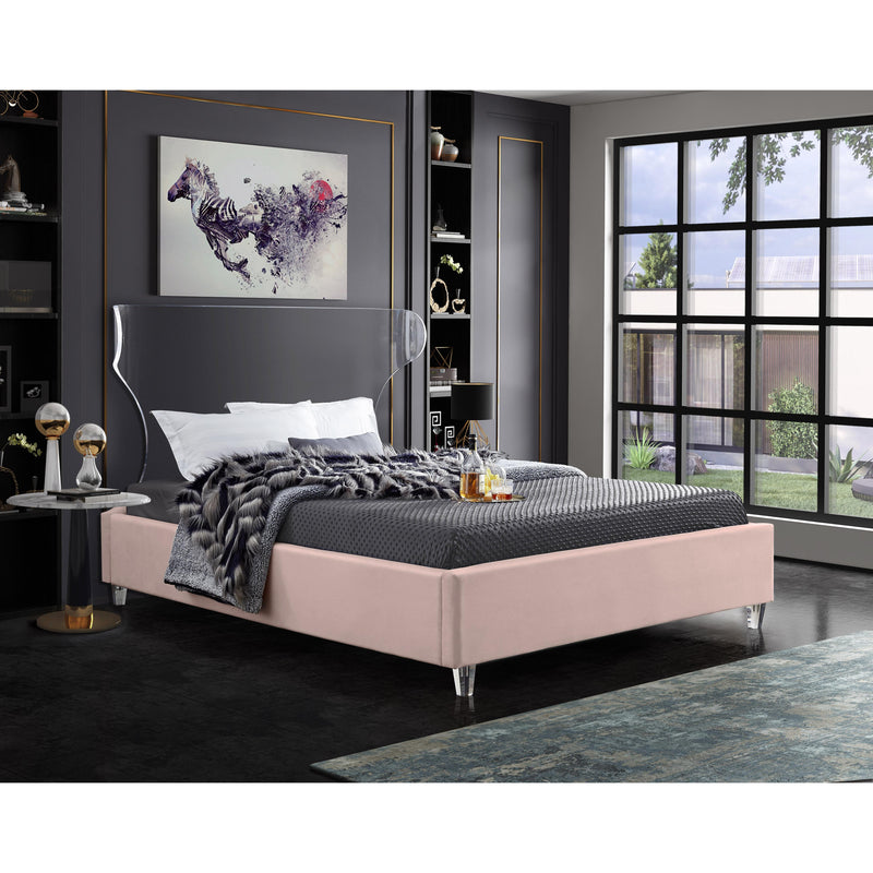 Meridian Ghost Pink Velvet Full Bed IMAGE 3