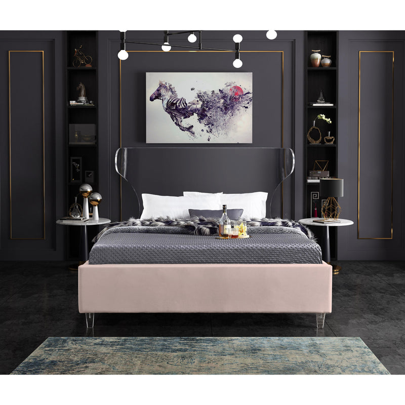 Meridian Ghost Pink Velvet Full Bed IMAGE 4