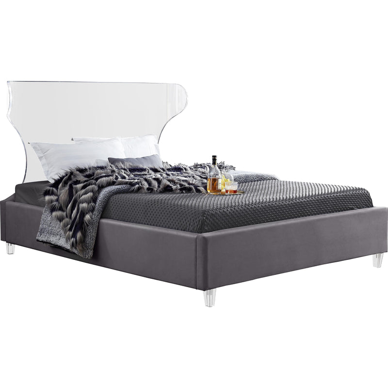 Meridian Ghost Grey Velvet King Bed IMAGE 1