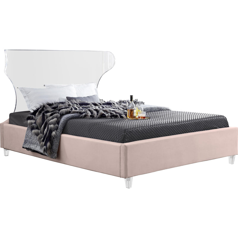 Meridian Ghost Pink Velvet King Bed IMAGE 1