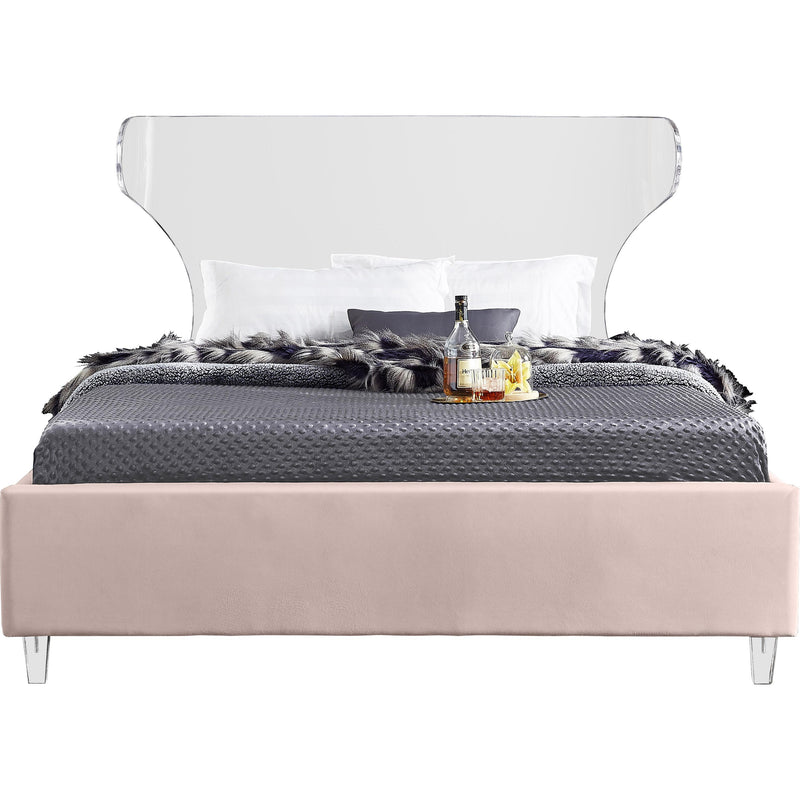 Meridian Ghost Pink Velvet King Bed IMAGE 2